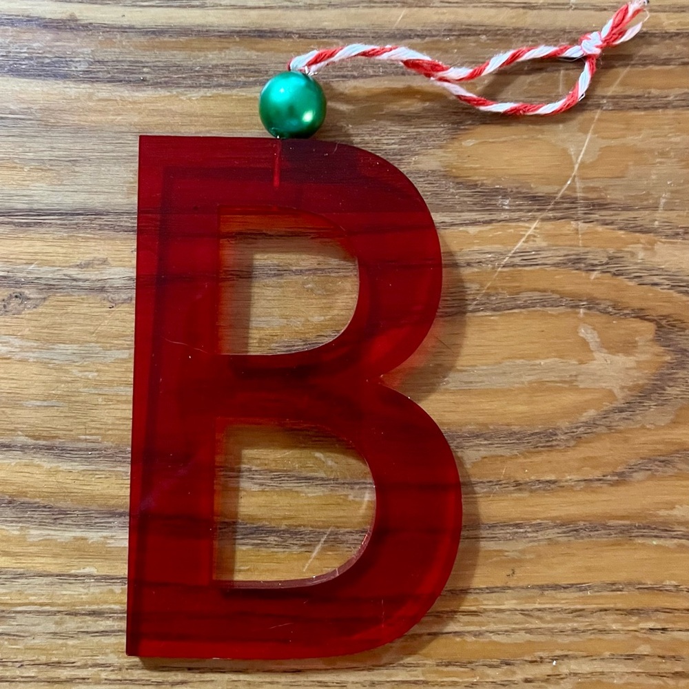 Letter B Christmas Tree Ornament - Red Acrylic - B initial Ornament